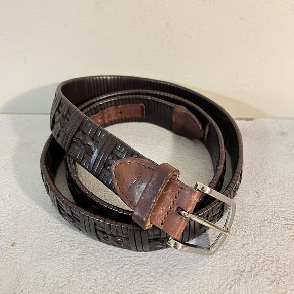 Tommy Bahama Braided Belt Mens Size 48 Brown Leather Inter-Woven Western Beach - Picture 1 of 8